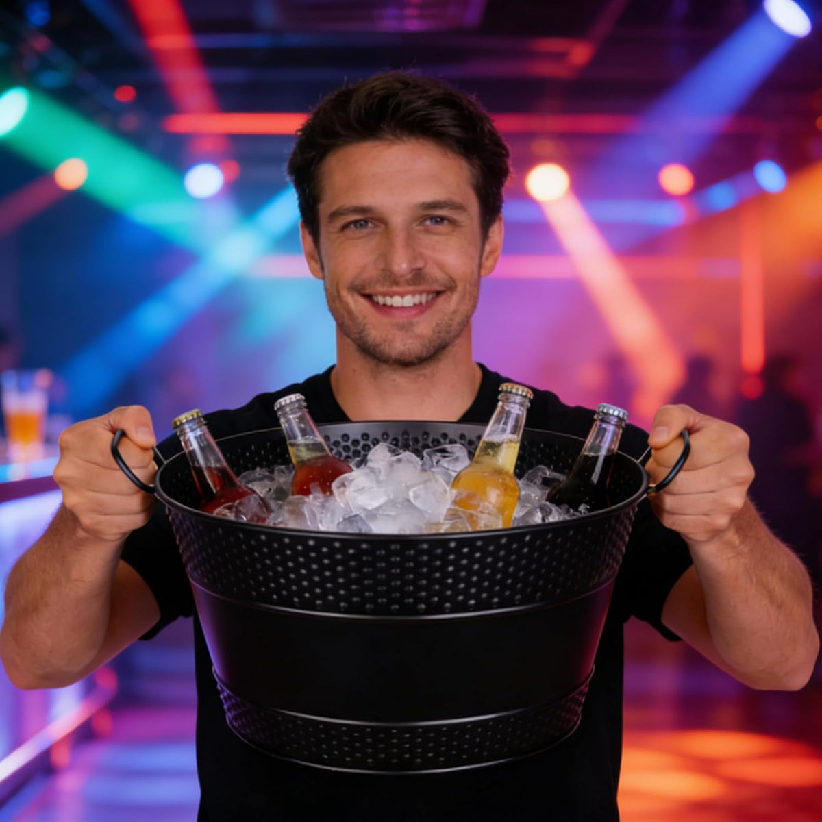 Beverage Tub Large Ice Bucket for Party, Thick Metal Galvanized Tub Drink Buckets, Beverage Bucket with Handles, Drink Bucket for Indoor & Outdoor Parties (1PC Black)