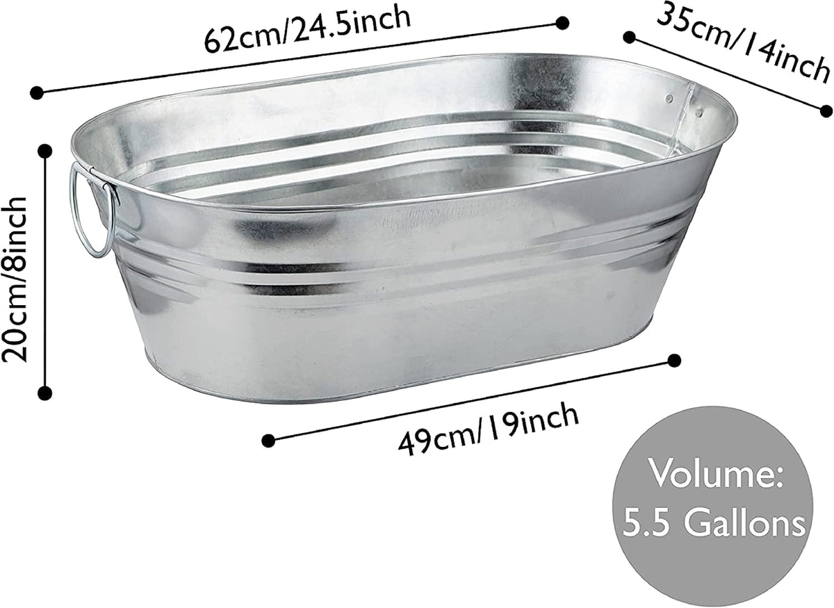 Katai - Galvanized Steel Drinks Bucket - Oval, 5.5 Gallon Rustic Style Drinks Tub, Carry Handles - with Bottle Opener