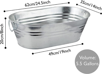Katai - Galvanized Steel Drinks Bucket - Oval, 5.5 Gallon Rustic Style Drinks Tub, Carry Handles - with Bottle Opener
