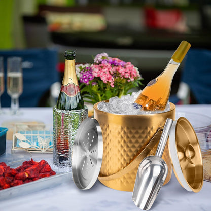 3L gold insulated ice buckets for parties with lid and scoop