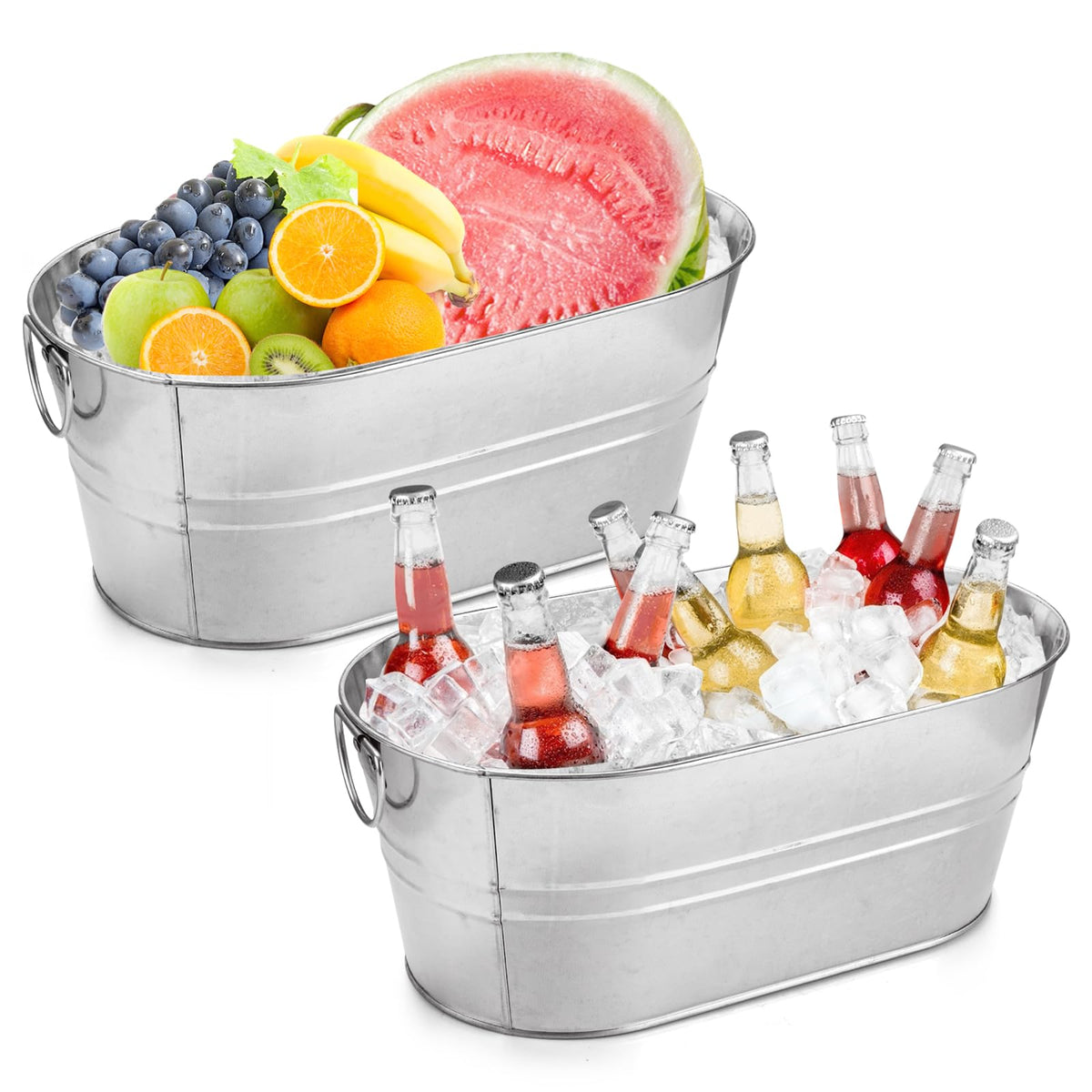 MIVIDE 4 Pack Galvanized Tub 3 Gallon Ice Bucket Large Metal Champagne Drink Bucket with Handles Galvanized Ice Buckets for Parties Mimosa Bar Cocktail Bar