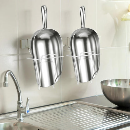 2 Set 85 oz Large Aluminum Ice Scoop with Holder, Metal Scooper