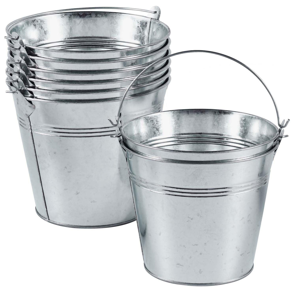 OBTANIM 8 Pack Galvanized Metal Buckets with Handle Ice Pails for Plants, Succulents, Party Favors Organizing, Rustic Home Decor or Classrooms Pencil Storage (7 x 5.1 inch)