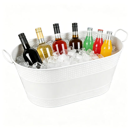 1 Pack 4 Gallon Galvanized Ice Bucket, Large Galvanized Beverage Tub Ice Bucket for Parties, Thick Metal Beverage Buckets with Handles, Oval Drink Buckets for Parties Indoor or Outdoor (Copper)