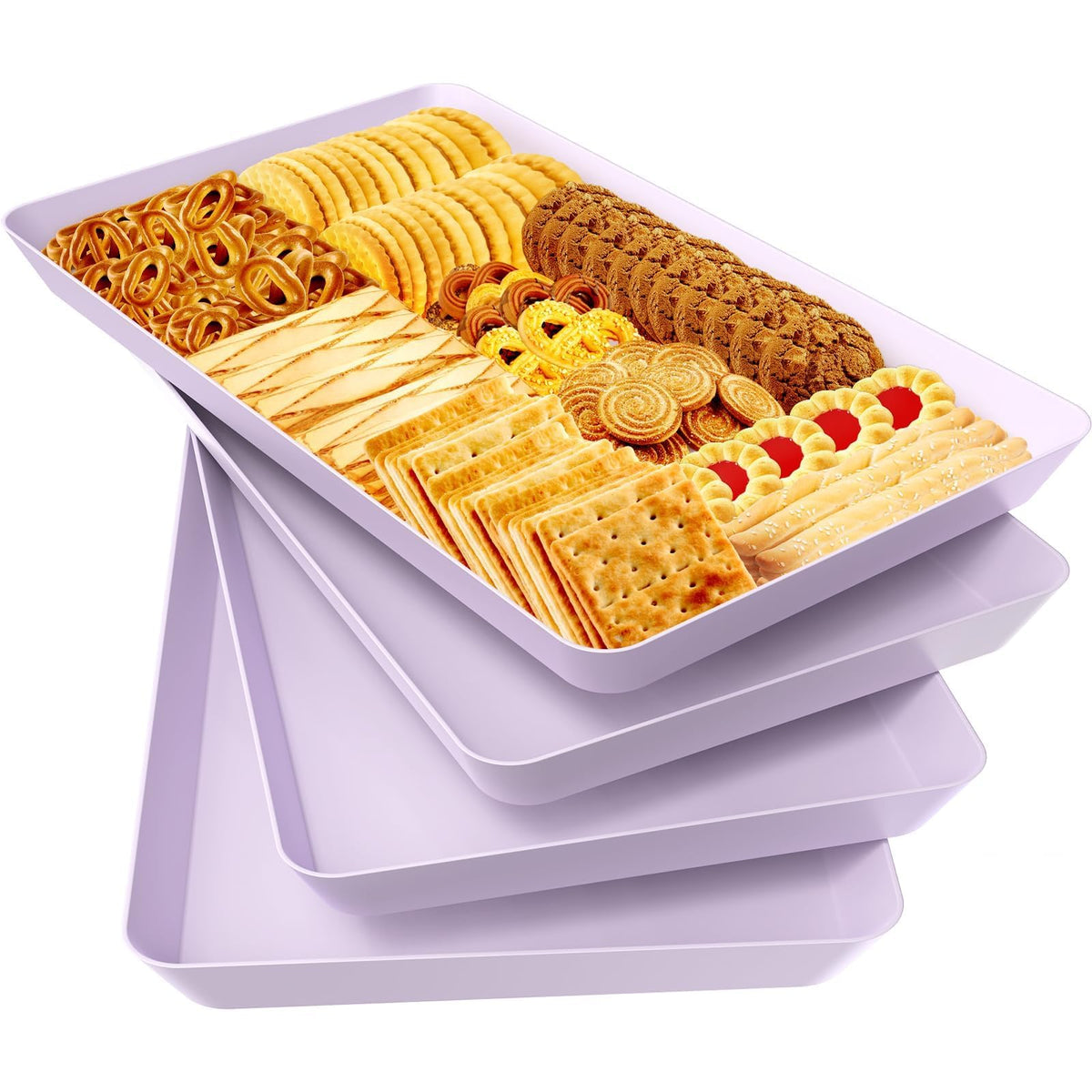 WOWBOX 4-Pack Reusable Plastic Serving Trays for Snacks, Fruit and Parties