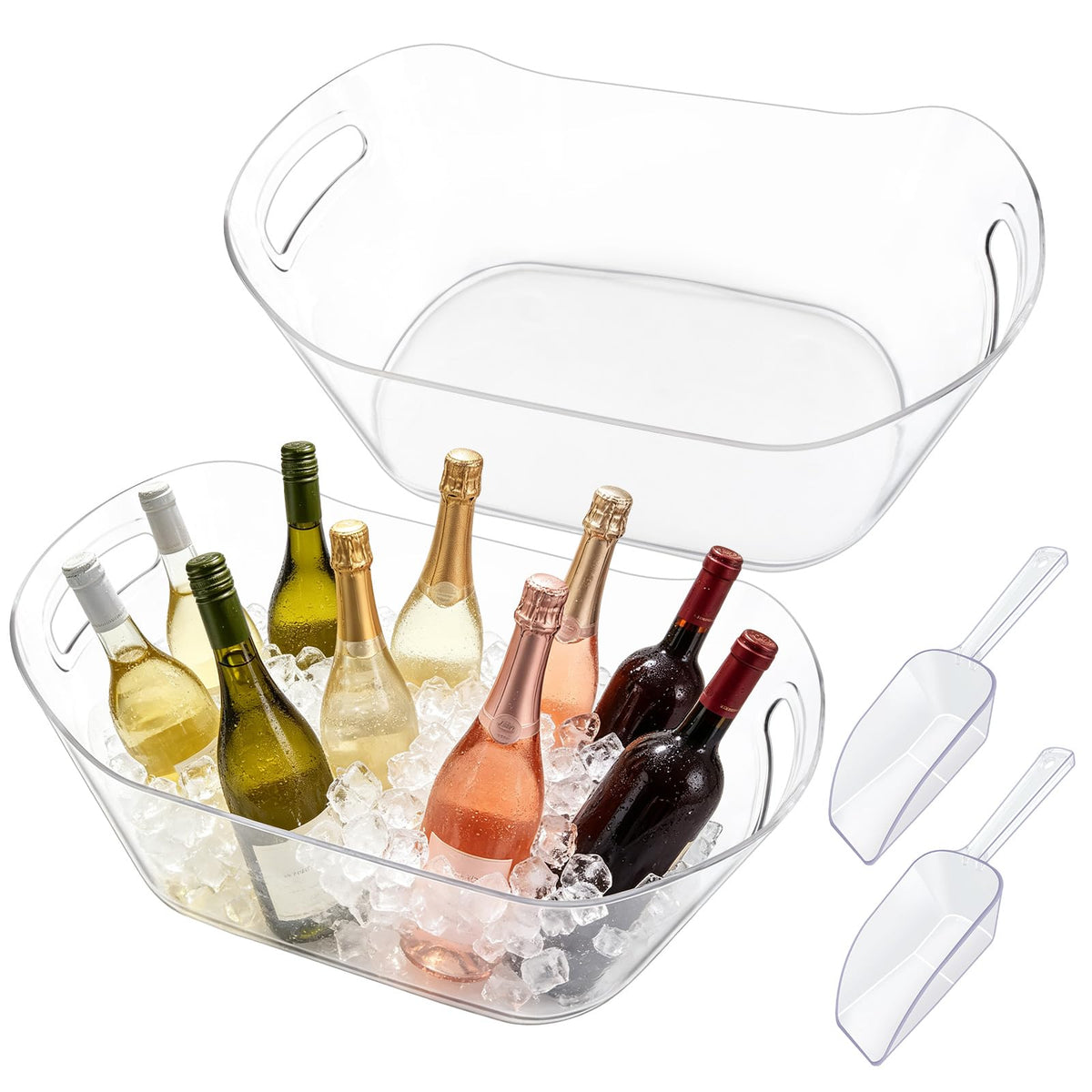 7.5L Ice Buckets for Parties, 2-Pack Clear Beverage Tub, Champagne Bucket