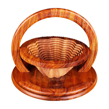 Handmade Wood Carving Fruit Plate, Wooden Folding Fruit Plate, Creative Foldable Dried Fruit Basket Collapsible Bread Nuts Baskets, Gift Basket Fruit Bowl, Triple Grid