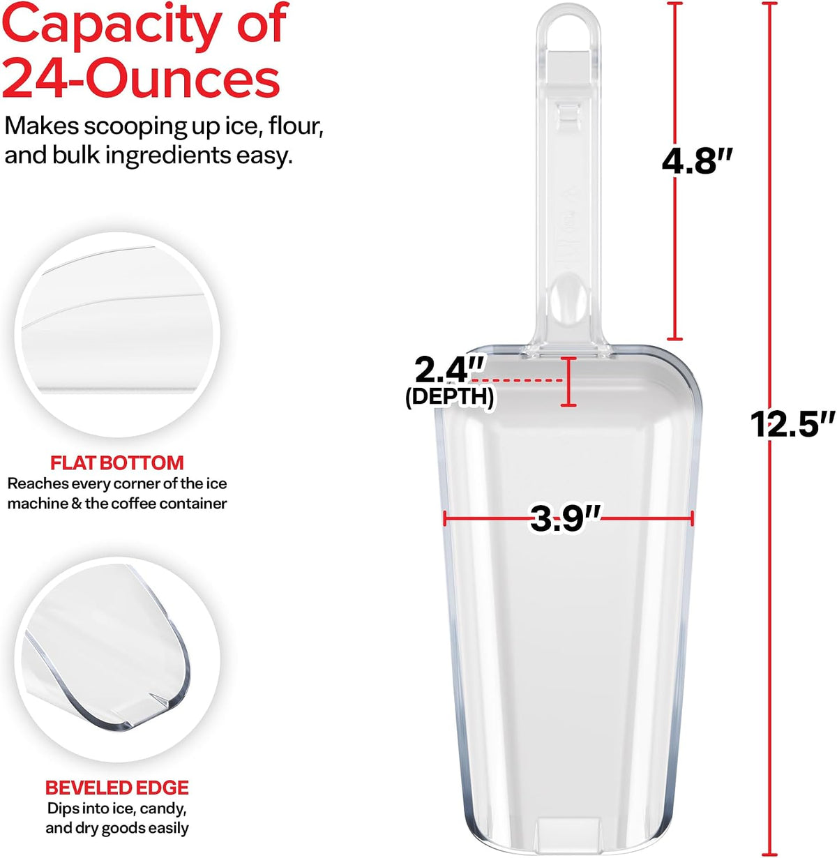 Stock Your Home Ice Scoop, 24 oz, Clear, NSF Certified, Foodservice