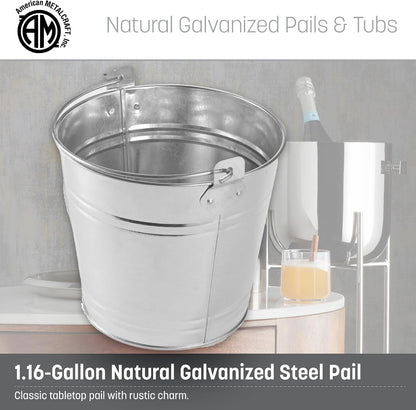 American Metalcraft PTUB87 Natural Galvanized Steel Pail with Handle, 1.16-Gallon, 8" Diameter, Silver