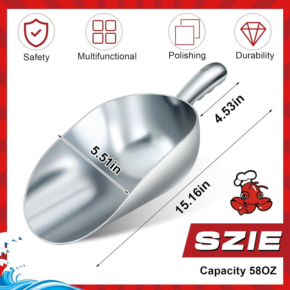 MorningRo 58oz Metal Ice Scoop Large Aluminum Utility Scoop for Ice Machine