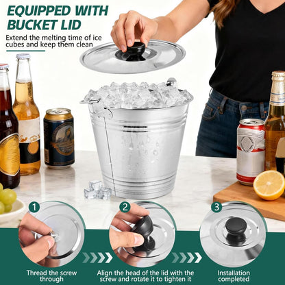 OBTANIM 3 Pack 6L Stainless Steel Metal Ice Buckets Champagne Drink Cooler Storage Ice Pails with Handle and Lid for Party Favors Organizing Home Parties Bar Cooling Supplies