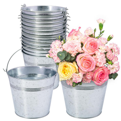 8 Pack 7 inch Red Metal Ice Bucket with Handles, 7 inch Red Serving Pail Ice Bucket, Galvanized Beer Buckets for Party, Home, Bar, and Outdoor Use