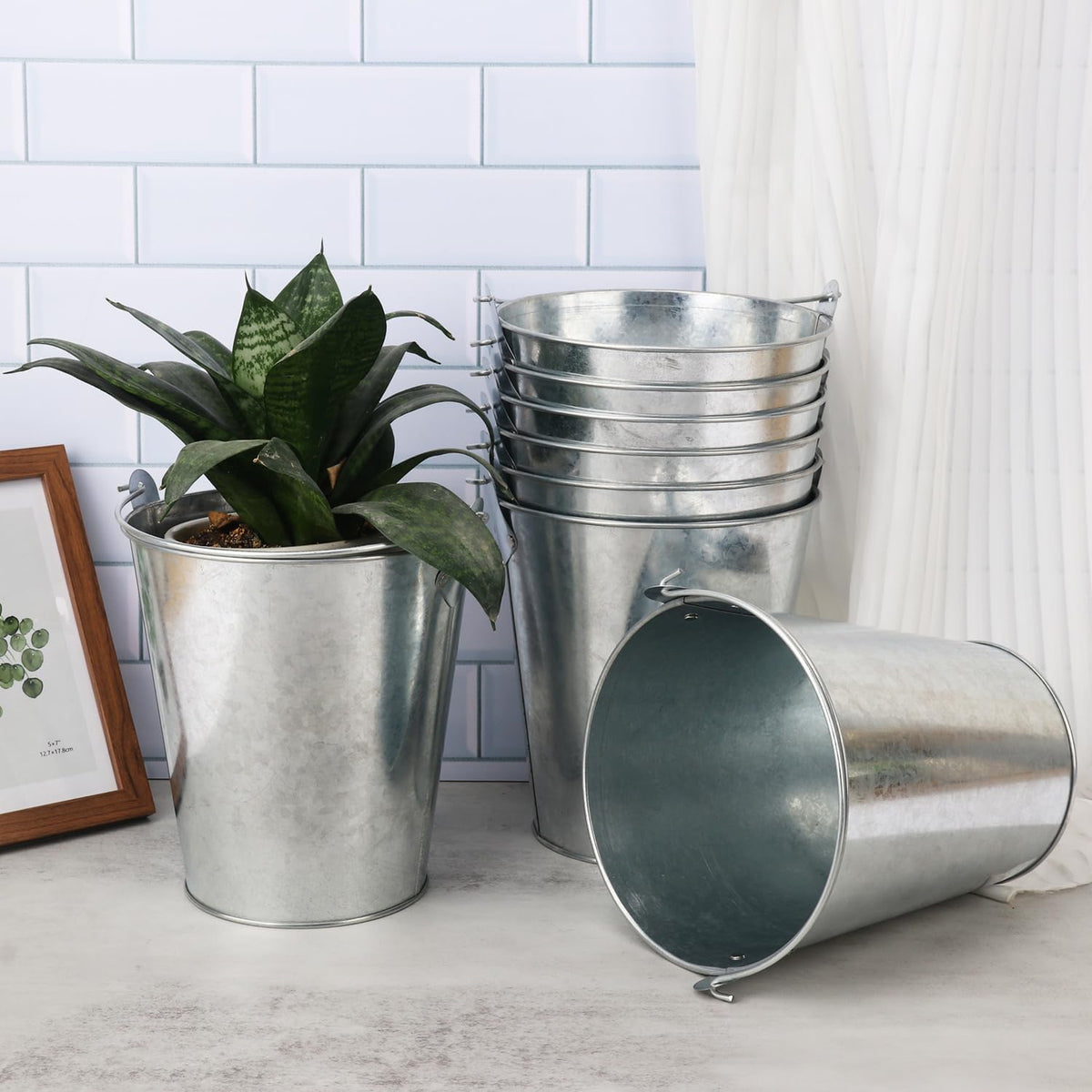 12 Pack 7 Inch Large Galvanized Ice Buckets with Handles, 100 OZ Metal Bucket for Beer, Wine, Champagne, Parties, BBQs, Tailgating, and Elegant Centerpieces