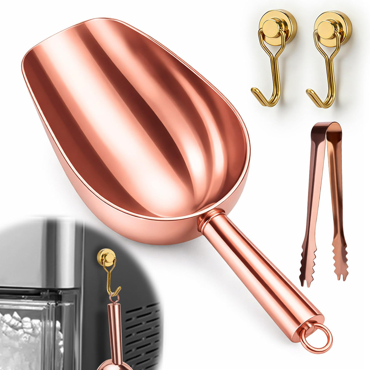 Juome 12oz Stainless Steel Ice Scoop for Freezer with Magnetic Holder