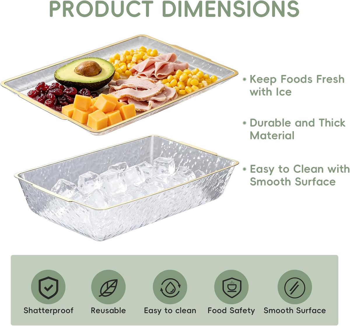 2 Set 16" x 9" Plastic Chilled Serving Tray for Parties, Serving Platter with Compartments Ice Chilled Party Platter Charcuterie Serving Board Cold Dish Dip for Fruit Seafood Vegetable