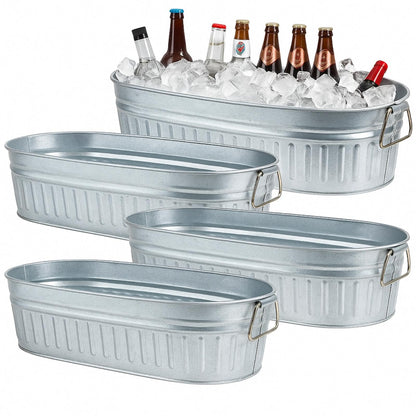 Lallisa 2 Pcs 5.3 Gallon Galvanized Metal Drink Bucket with Handles, Silver
