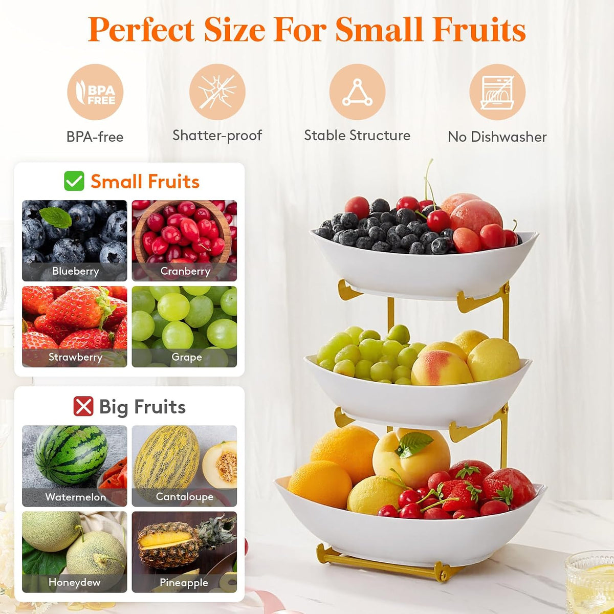 Lifewit 3 Tier Fruit Bowl for Kitchen Counter, Tiered Plastic Serving Tray