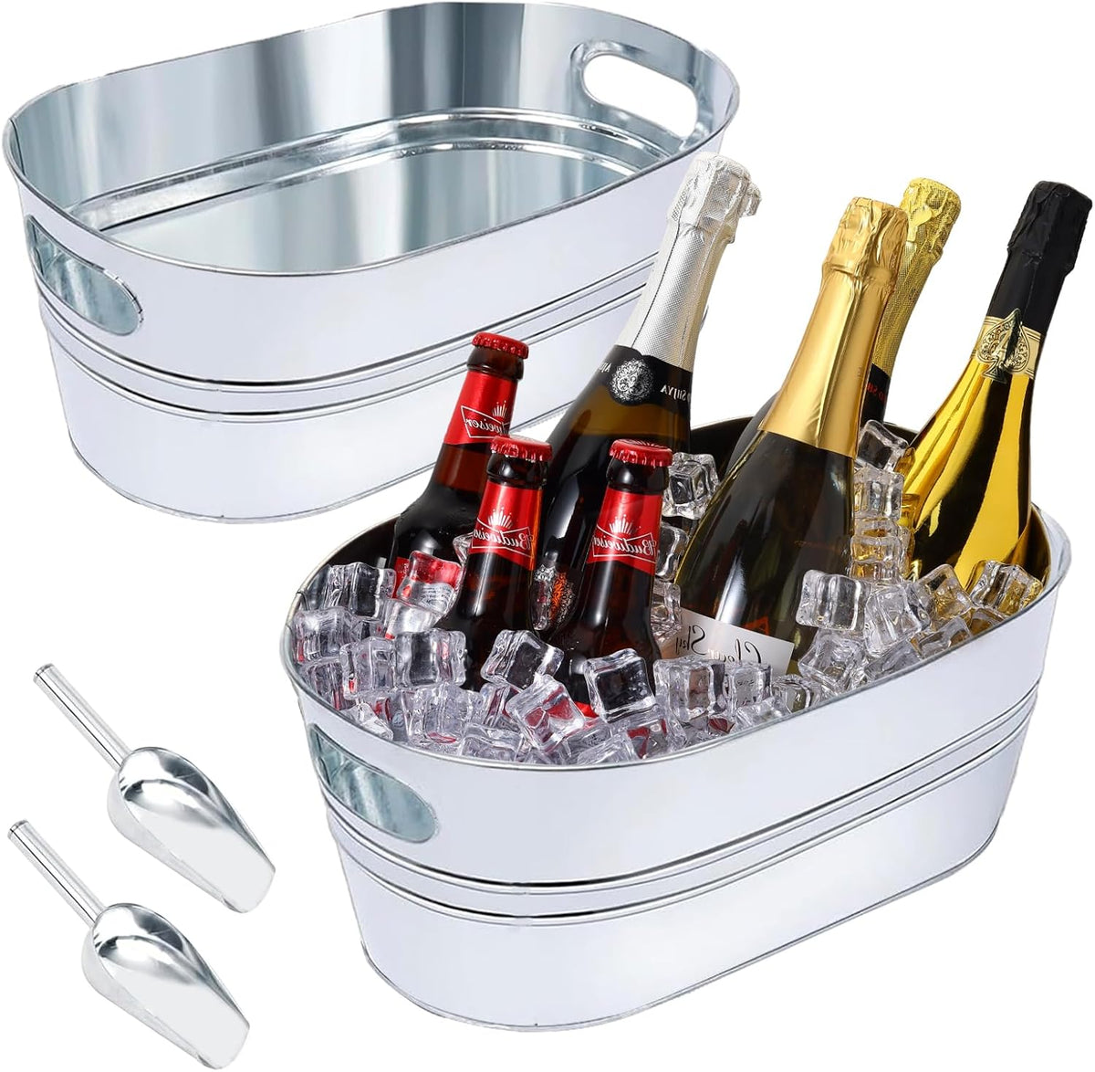 2 Pack 4 Gallon Ice Bucket Galvanized Tub Ice Bucket for Parties Metal Beverage Tub with 2 Scoops Wine Beer Champagne Vintage Buckets for Cocktails Mimosa Bar Supplies with Carry Handles