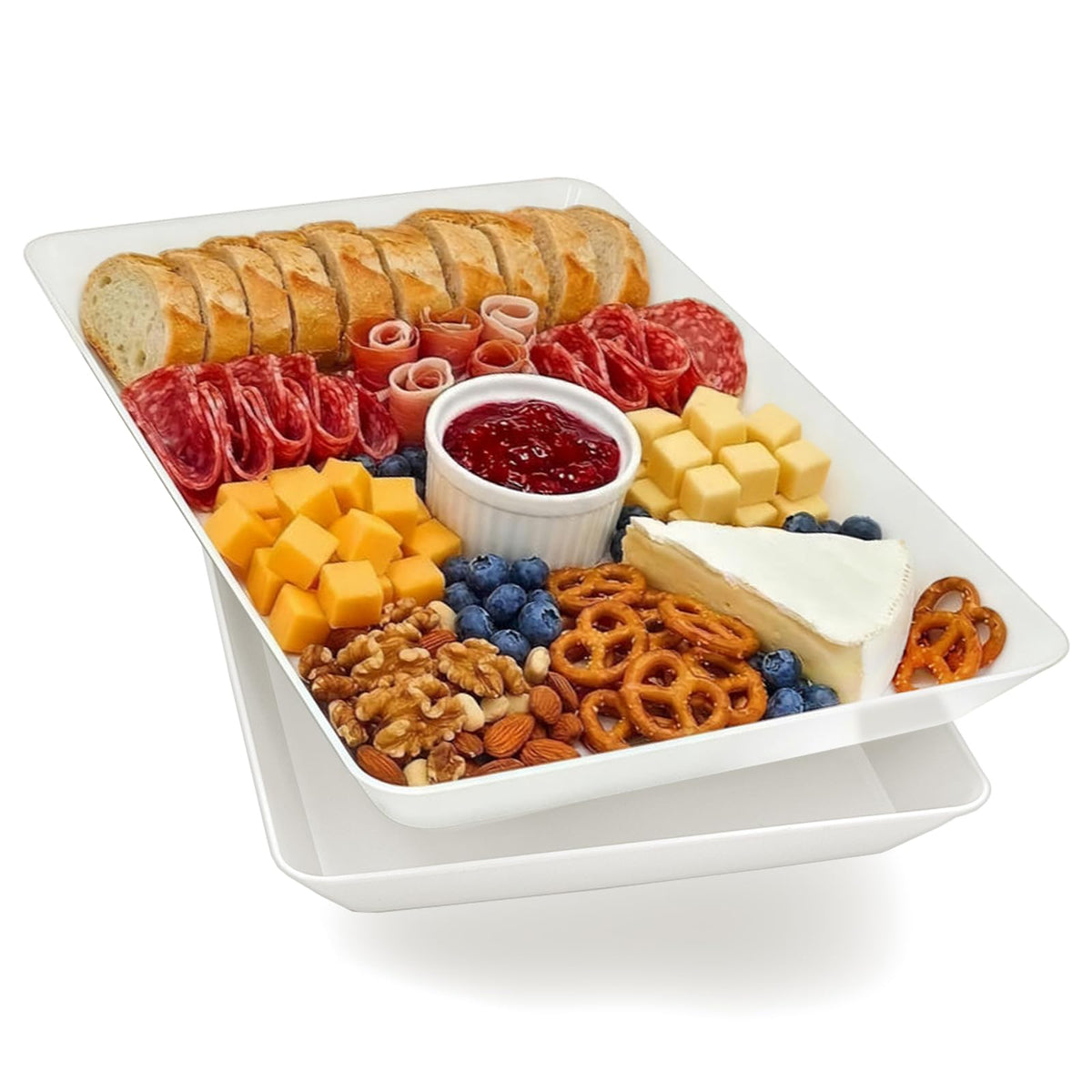 Serving Tray Platter, 4 Pack Food Tray for Veggie Fruit Snack Dessert Cookie Cheese, Food Trays for Party Supplies Display, Plastic Platters for Serving Food, Large White Trays, BPA Free
