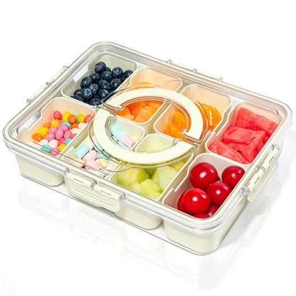 Divided Serving Tray with Lid and Handle,8 Compartments Snacks Box,Snack Fruit and Veggie Tray,Portable Platter for Candy Fruits Nuts Snack Party Entertaining Picnic (1 PCS Grey)