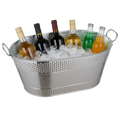 1 Pack 4 Gallon Galvanized Ice Bucket, Large Galvanized Beverage Tub Ice Bucket for Parties, Thick Metal Beverage Buckets with Handles, Oval Drink Buckets for Parties Indoor or Outdoor (Copper)