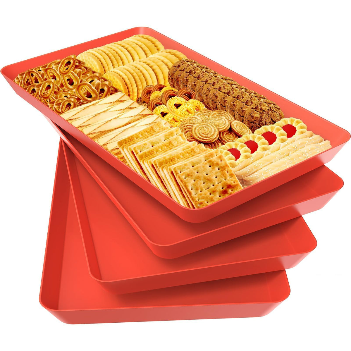 WOWBOX 4-Pack Reusable Plastic Serving Trays for Snacks, Fruit and Parties