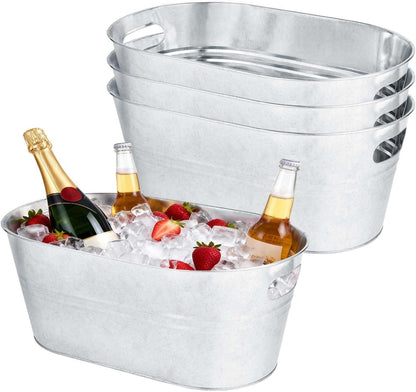 OBTANIM 3 Pack 4 Gallon Galvanized Ice Buckets Metal Champagne Drink Cooler Ice Tub with Carry Handles for Beer Cocktails Wine Beverage Home Parties Bar Cooling Supplies (Silvery)