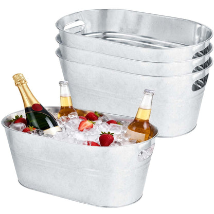 OBTANIM 3 Pack 4 Gallon Galvanized Ice Buckets Metal Champagne Drink Cooler Ice Tub with Carry Handles for Beer Cocktails Wine Beverage Home Parties Bar Cooling Supplies (Silvery)