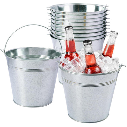 8 Pack 7 inch Red Metal Ice Bucket with Handles, 7 inch Red Serving Pail Ice Bucket, Galvanized Beer Buckets for Party, Home, Bar, and Outdoor Use