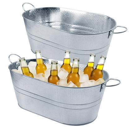 2 PCS Galvanized Tub Ice Bucket Set with Handles - 3.5 Gallon Galvanized Bucket Beverage Tubs for Parties, Large Metal Drink Ice Buckets for Beer, Wine, Cocktails & Outdoor Events