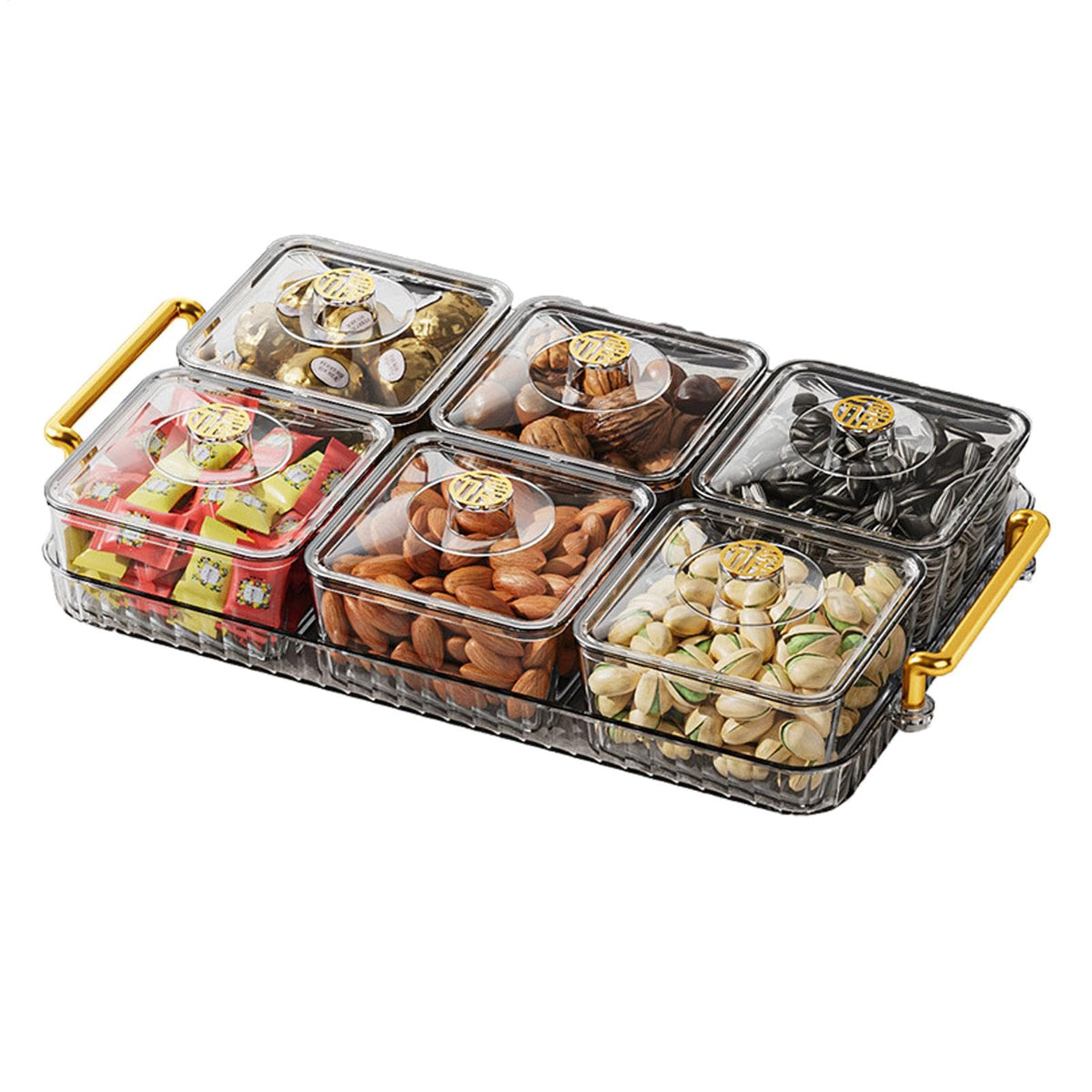 Divided Serving Tray with Lid and Handle, 4/6 Compartment Snackle Box Divided Snack Platter, Snack Serving Tray Organizer Food Storage Box for Dried Fruits Candy Nuts Snacks, Snack Container P-arty