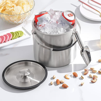 3.2L Double Wall Stainless Steel Ice Bucket for Parties with Lid, Scoop
