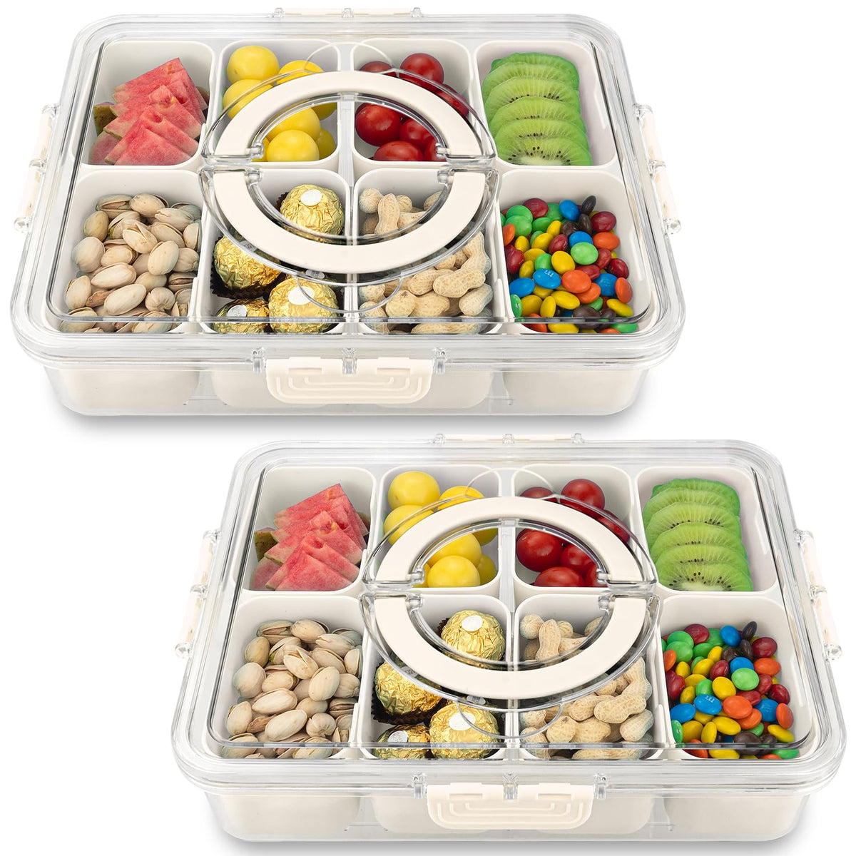 Divided Serving Tray with Lid and Handle,8 Compartments Snacks Box,Snack Fruit and Veggie Tray,Portable Platter for Candy Fruits Nuts Snack Party Entertaining Picnic (1 PCS Grey)
