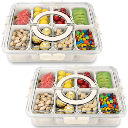Divided Serving Tray with Lid and Handle,8 Compartments Snacks Box,Snack Fruit and Veggie Tray,Portable Platter for Candy Fruits Nuts Snack Party Entertaining Picnic (1 PCS Grey)