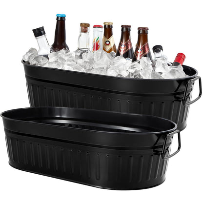 Lallisa 2 Pcs 5.3 Gallon Galvanized Metal Drink Bucket with Handles, Silver