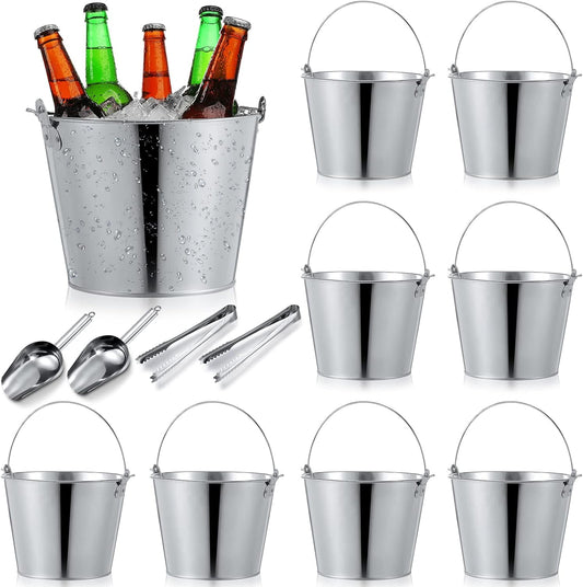 Zopeal 12 Pcs Galvanized Beer Buckets with Scoops Tongs, Classic, Silver