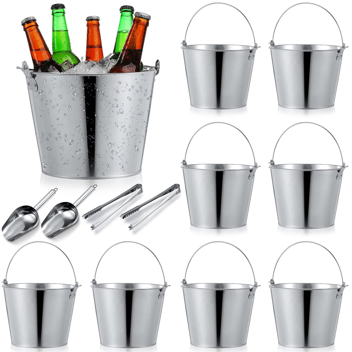 Zopeal 24 Pcs Galvanized Beer Buckets with Scoops Tongs, Retro