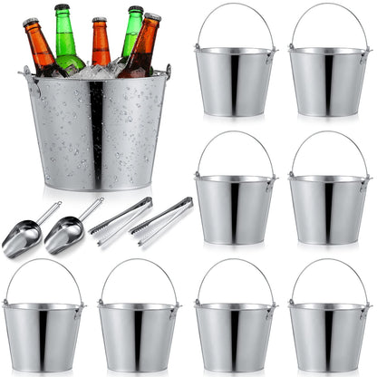 Zopeal 24 Pcs Galvanized Beer Buckets with Scoops Tongs, Retro