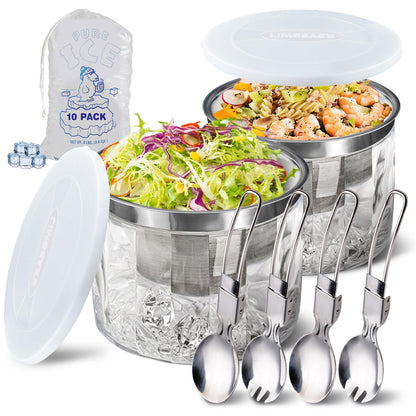 LIMOEASY Chilled Veggie Tray, 15 Inch Clear Party Platter with 4 Compartments, Ice Serving Bowl with Lid, Cold Food Buffet Server for Fruit, Vegetable, Appetizer, Shrimp
