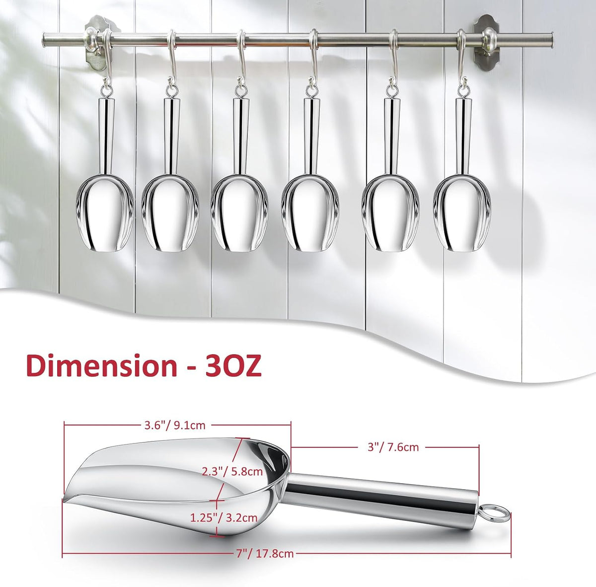 Leonyo 3Oz Ice Scoop, 8 Pcs Stainless Steel Ice Scoopers for Freezer, Food
