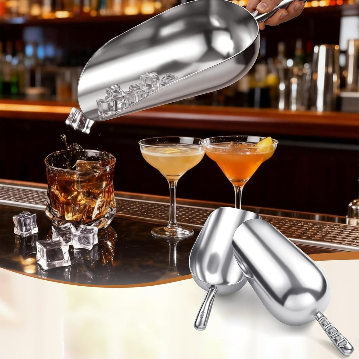 2 Set 85 oz Large Aluminum Ice Scoop with Holder, Metal Scooper