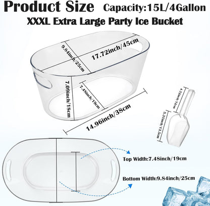 2 PCS Ice Buckets for Parties, 15L Large Ice Bucket, 4 Gallon Clear Acrylic Champagne Ice Buckets with 2 Scoops, Beverage Tub Mimosa Bar Supplies for Champagne, Beer, Cocktail