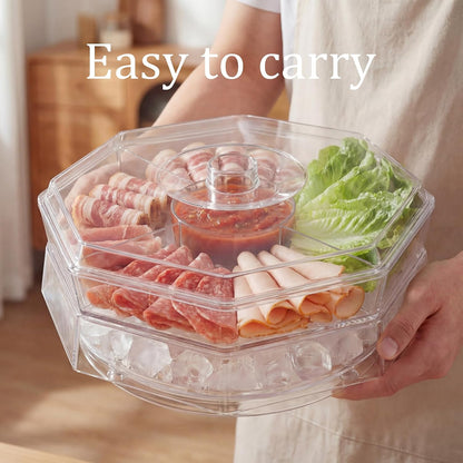 Chilled Serving Tray with Lid, Rotating Cold Serving Tray for Parties