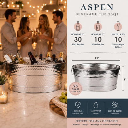 BREKX Heavy-Duty Stainless Steel Beverage Tub for Parties, Large, Oval