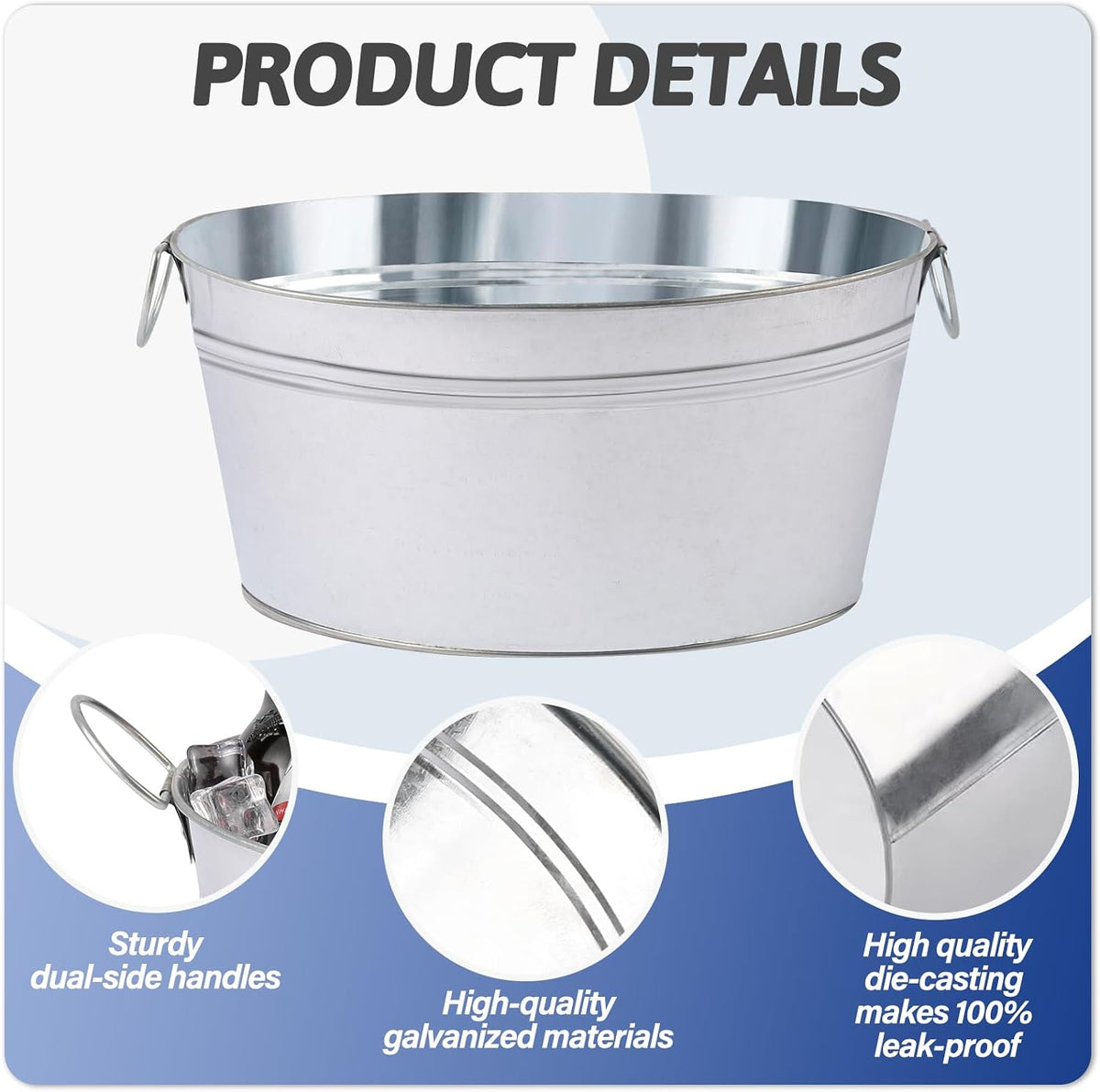 2pcs Galvanized Ice Buckets, 7.2 Gallon Large Galvanized Tub with Handles