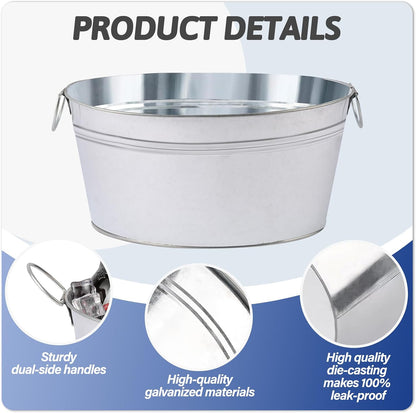2pcs Galvanized Ice Buckets, 7.2 Gallon Large Galvanized Tub with Handles