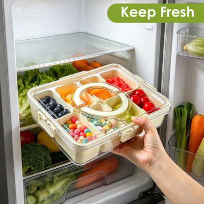 HRXFOZ Divided Serving Tray with Lid and Handle, 8 Compartment Snack Box, Portable Snack Platter for Fruits, Veggies, Nuts, Party Entertaining, Picnic (2 PCS)