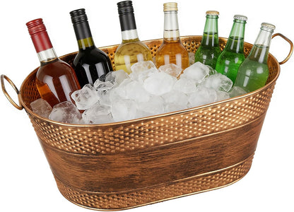 1 Pack 4 Gallon Galvanized Ice Bucket, Large Galvanized Beverage Tub Ice Bucket for Parties, Thick Metal Beverage Buckets with Handles, Oval Drink Buckets for Parties Indoor or Outdoor (Copper)