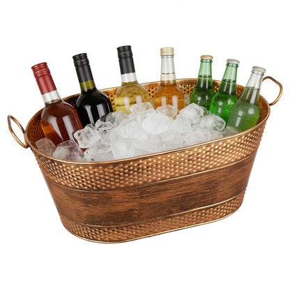 1 Pack 4 Gallon Galvanized Ice Bucket, Large Galvanized Beverage Tub Ice Bucket for Parties, Thick Metal Beverage Buckets with Handles, Oval Drink Buckets for Parties Indoor or Outdoor (Copper)