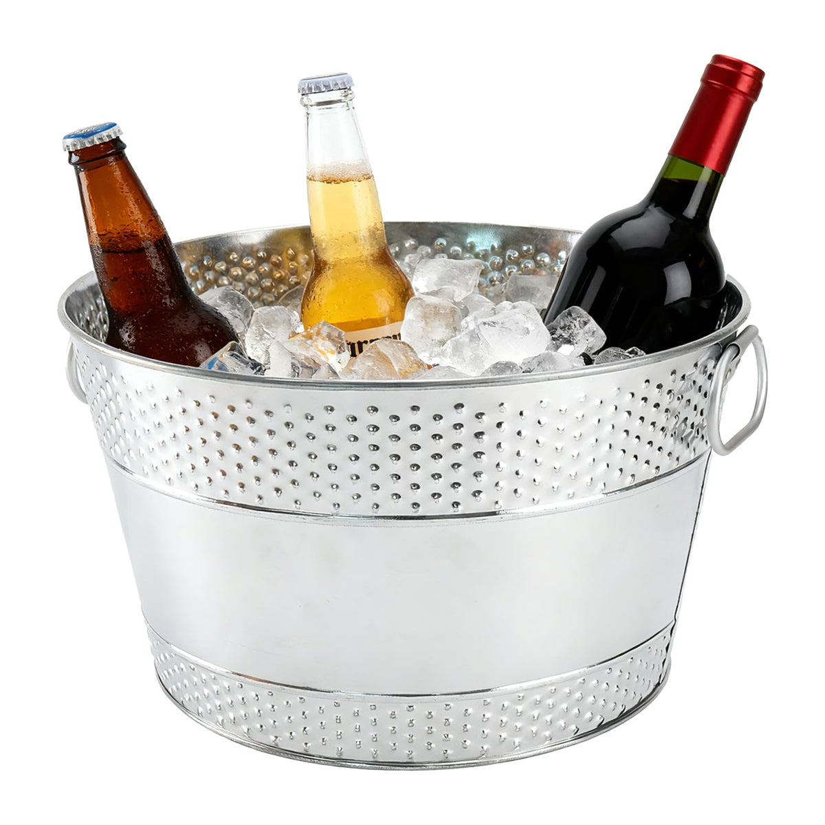 Galvanized Tub Ice Bucket for Party, Thick Metal Galvanized Drink Buckets, Beverage Tub with Handles, Drink Bucket for Indoor & Outdoor Parties (2PCS White)